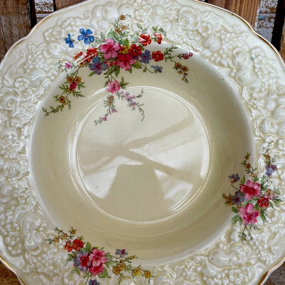 Vintage Crown Ducal Forentine England Rosalie Soup Salad Bowl  2 Floral Pattern